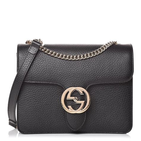 GUCCI Dollar Calfskin Interlocking G Shoulder Bag Black 